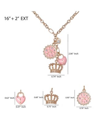 Gold-Tone Layered Charm Necklace with Pink Enamel Accents