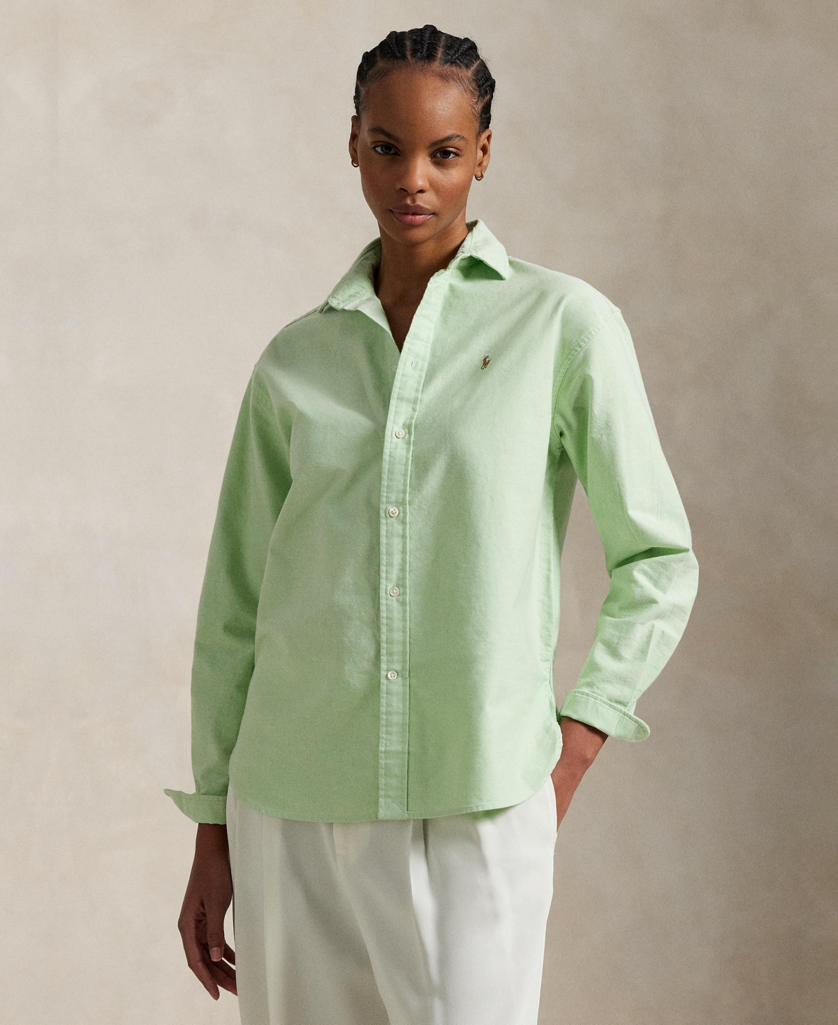 Polo Ralph Lauren Embroidered-logo Regular-fit Cotton Shirt In Lime Drop