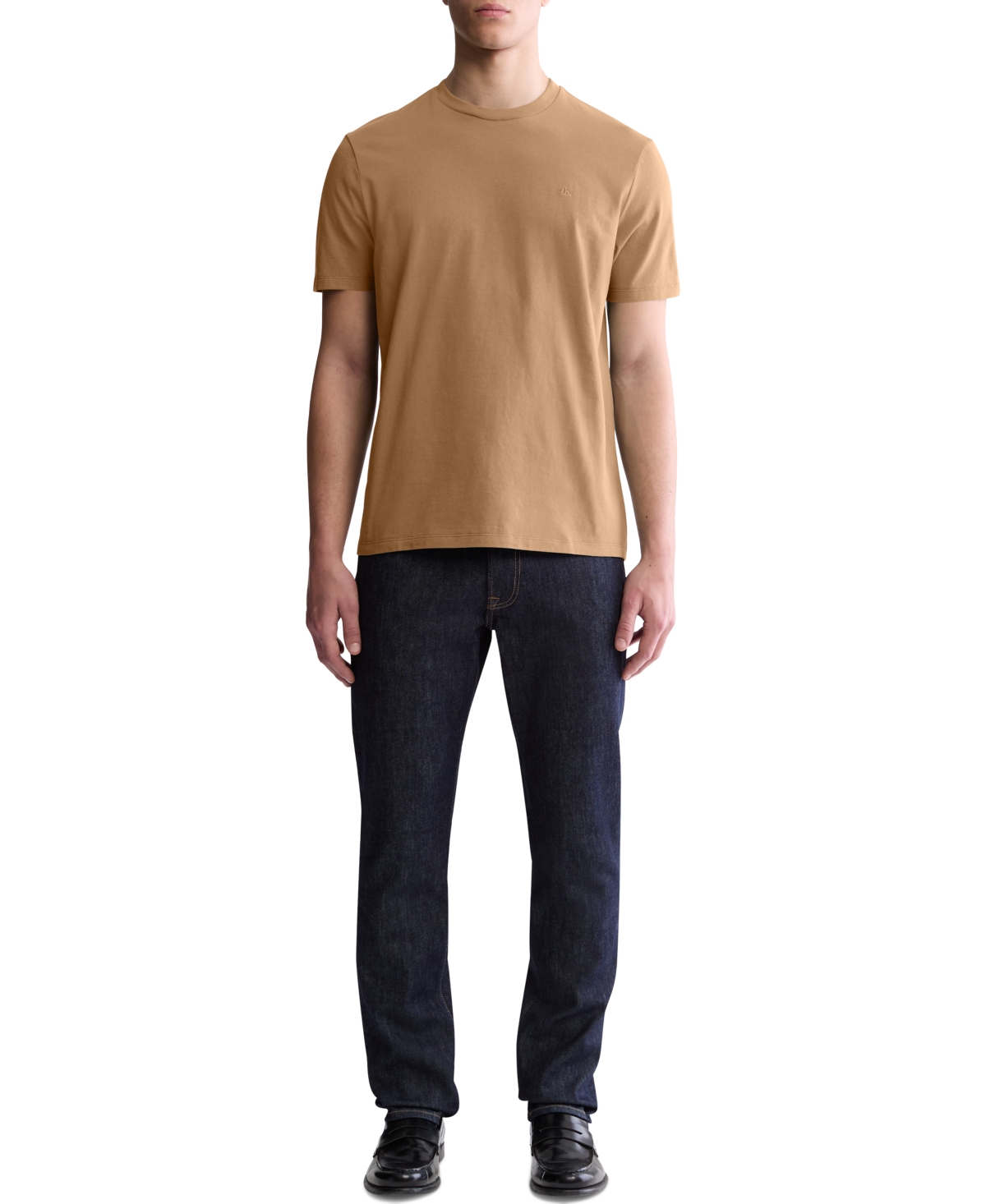 Shop Calvin Klein Men's Smooth Cotton Solid Crewneck T-shirt In Tobacco Brown