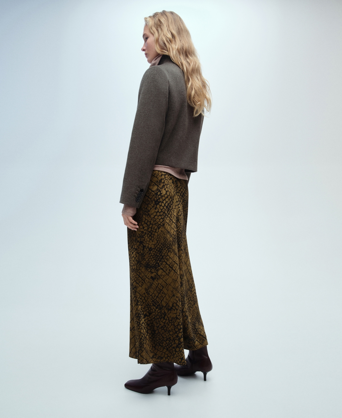 Mango Crocodile Print Flared Skirt In Brown