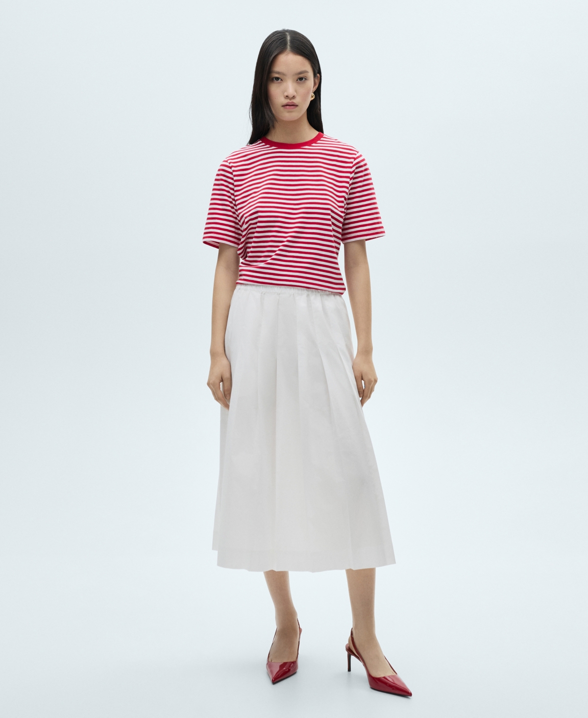 Mango Cotton Pleated Skirt White In White