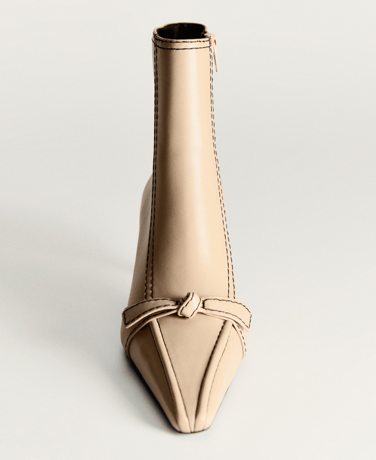 Shop Mango Women's Bow And Decorative Stitching Leather Boots In Ecru