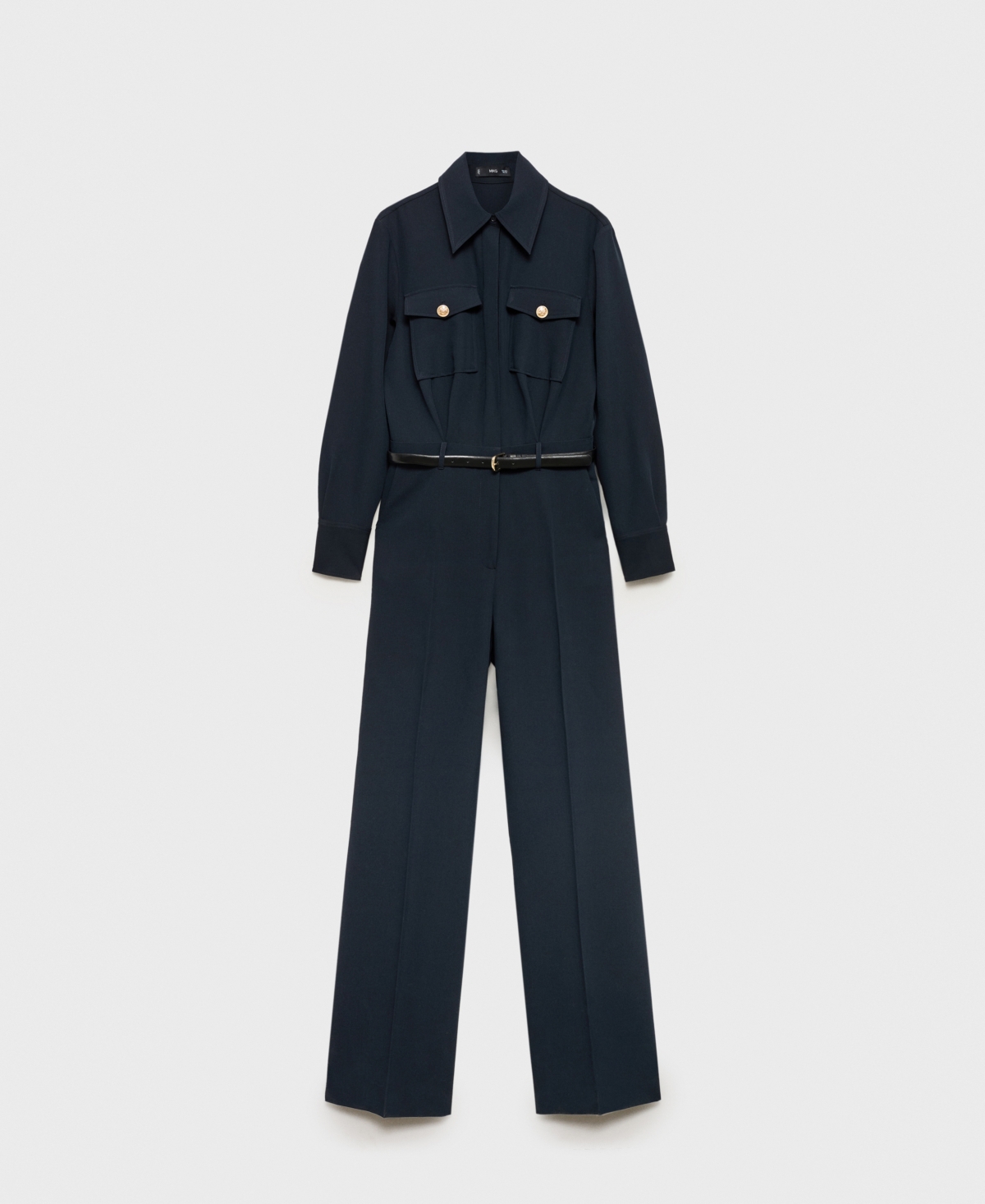 Shop Mango Women's Belted Straight Jumpsuit In Dark Navy
