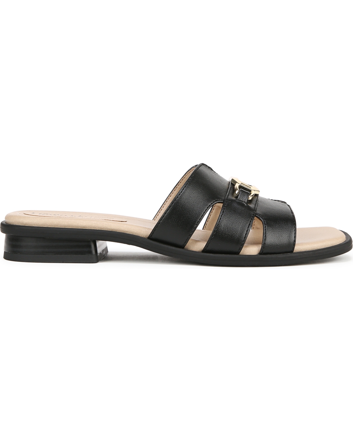 Lifestride Women's Royalty Bit Square Open Toe Slide Sandals In Black Faux Leather