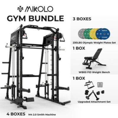 Smith Machine, 2200lbs Squat Rack with LAT-Pull Down System & Cable Crossover Machine, Training Equipment with Leg Hold-Down Attachment