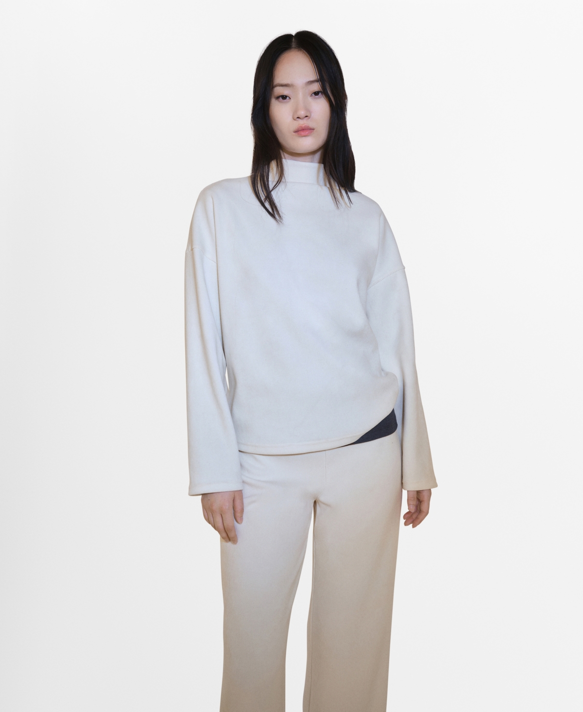 Mango Perkins Funnel Neck Sweatshirt In Ecru