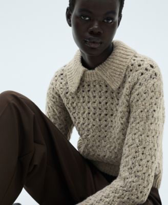 Women's Openwork Knit Polo Neck Sweater