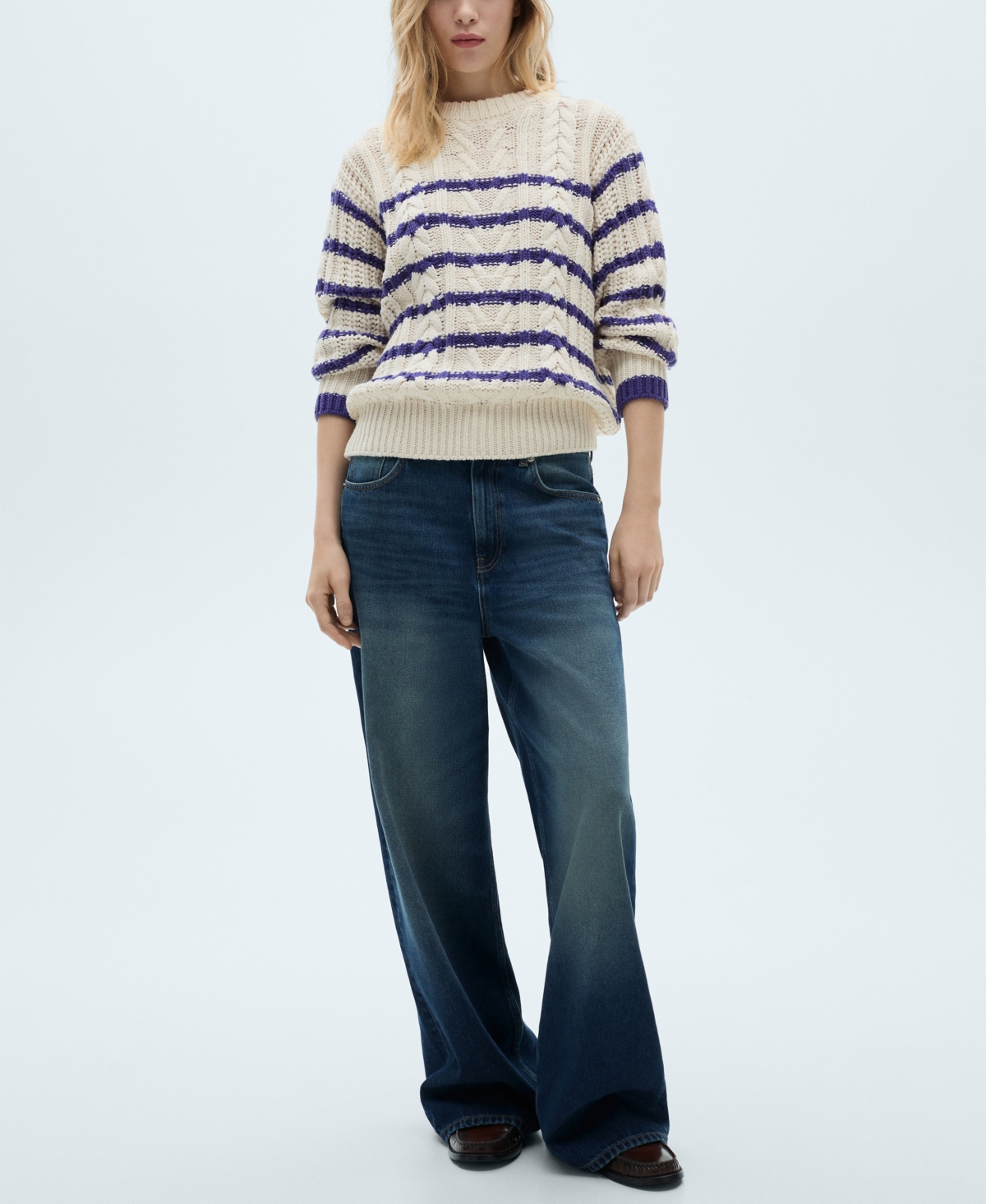 Mango Women's Striped Braided Sweater In Ecru