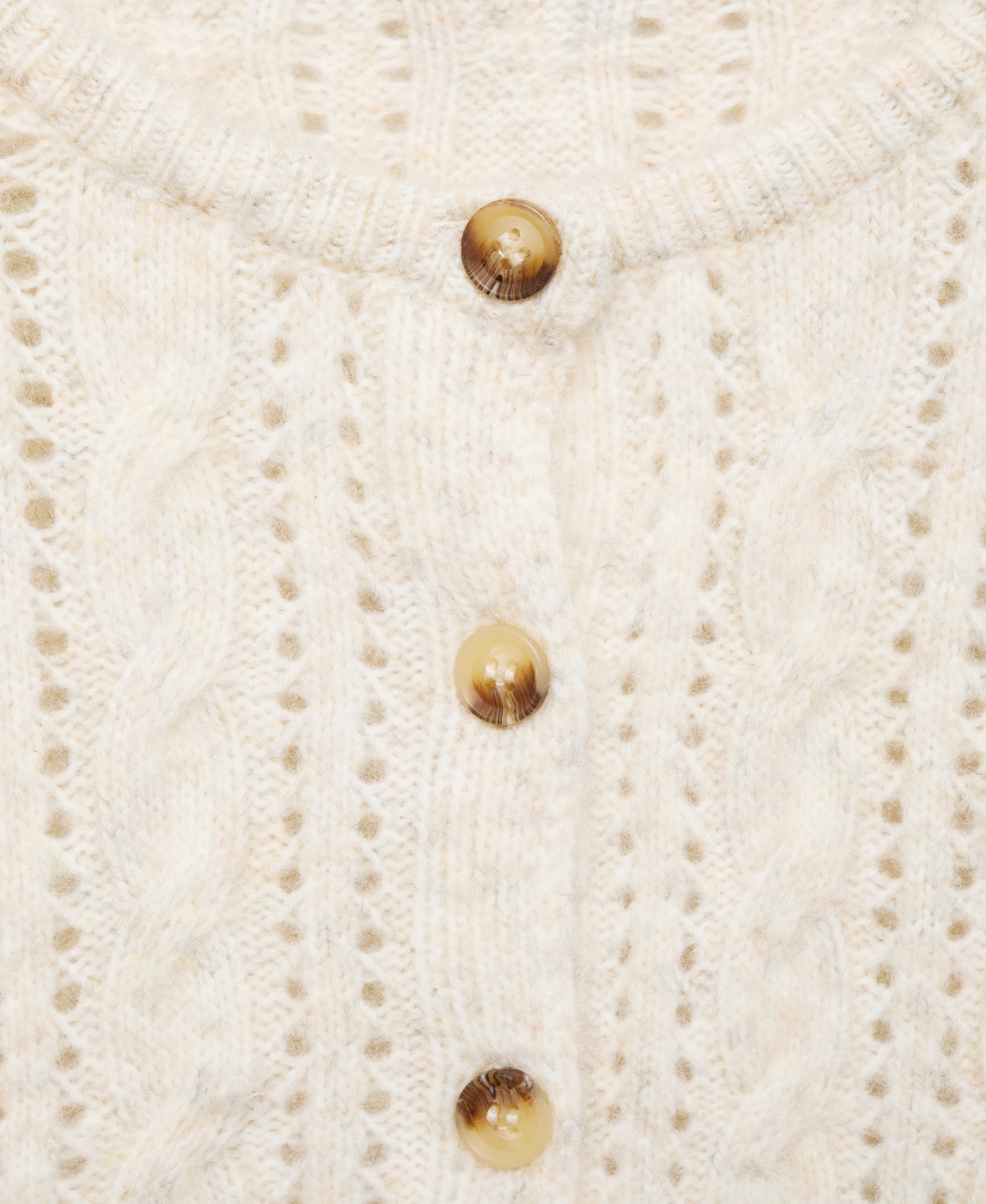 Mango Openwork Braided Cardigan In Ecru