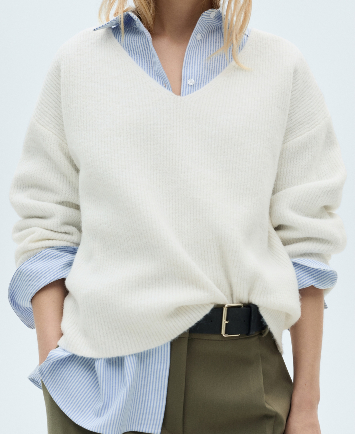 Mango Women's V-neck Knit Sweater In Ecru