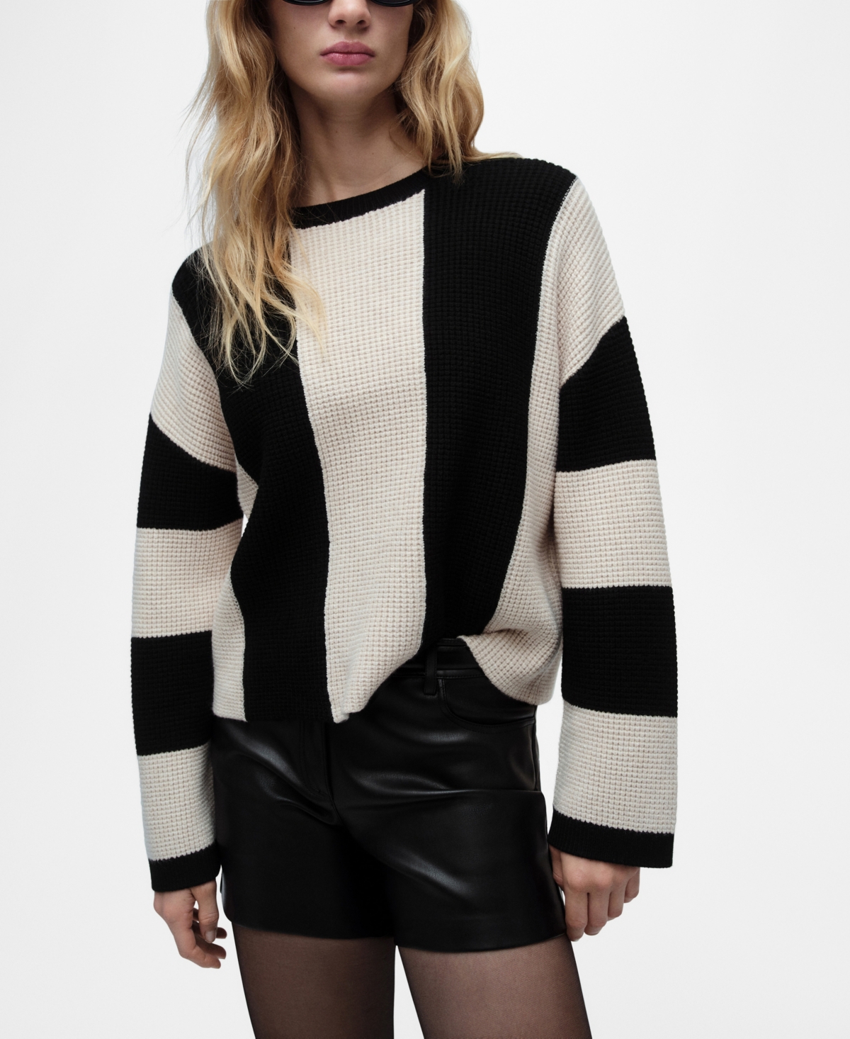Mango Knit Striped Sweater Black In Black