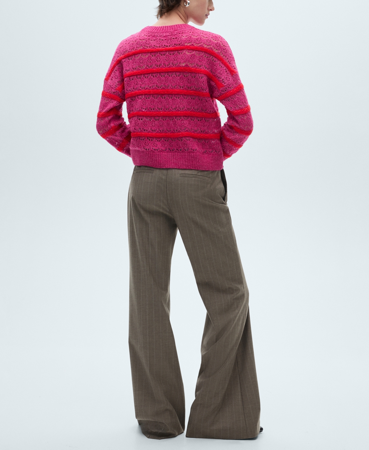 Shop Mango Women's Two-tone Openwork Sweater In Pastel Pink