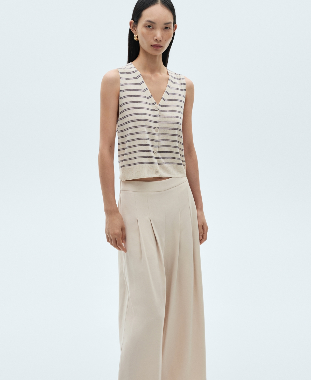 Shop Mango Women's Wide Leg Pleated Pants In Beige
