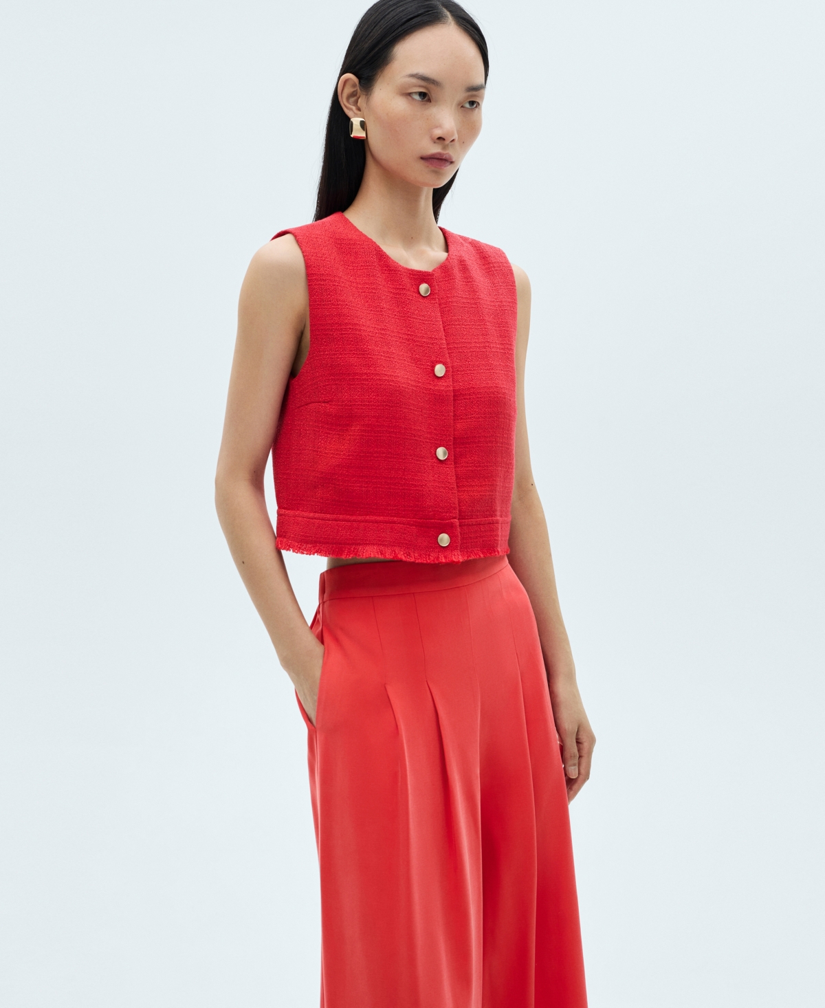 Shop Mango Women's Wide Leg Pleated Pants In Coral Red