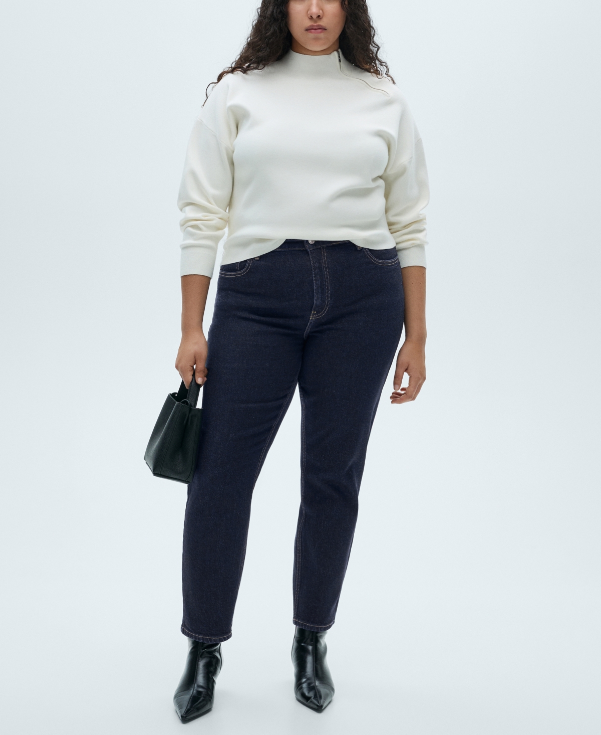 Mango Newmom Comfort High Waist Straight Leg Jeans In Open Blue
