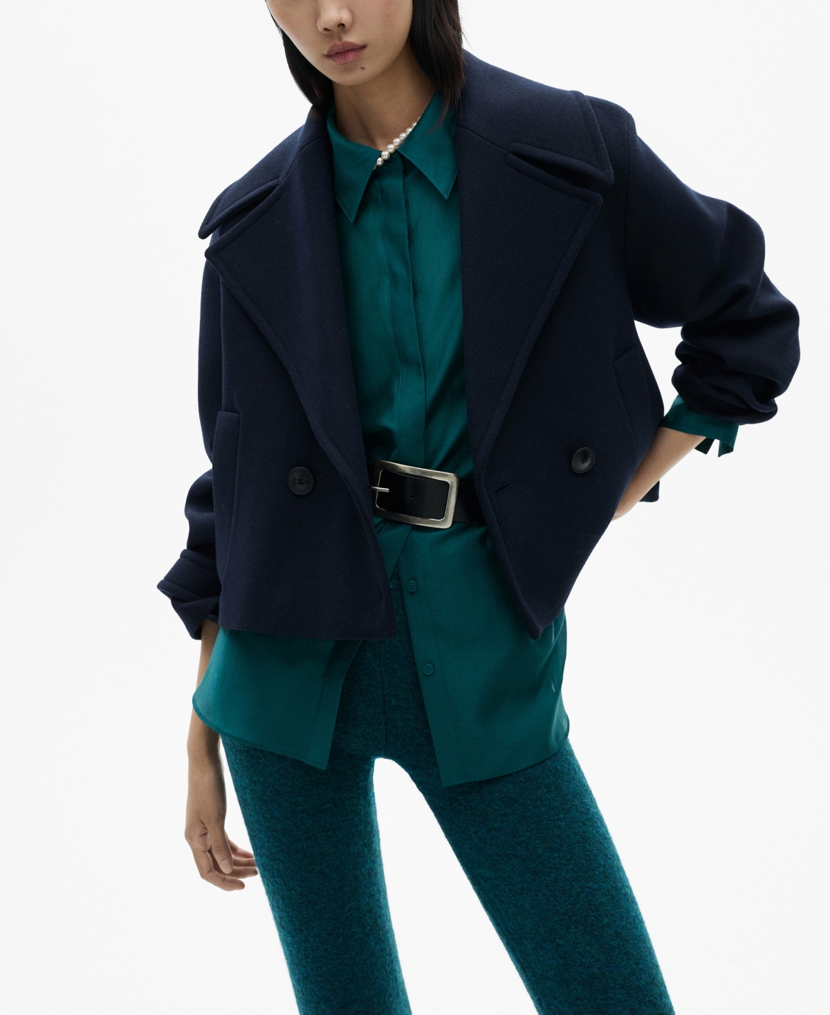 Mango Satin Shirt With Hidden Buttons Medium Brown In Petrol Blue