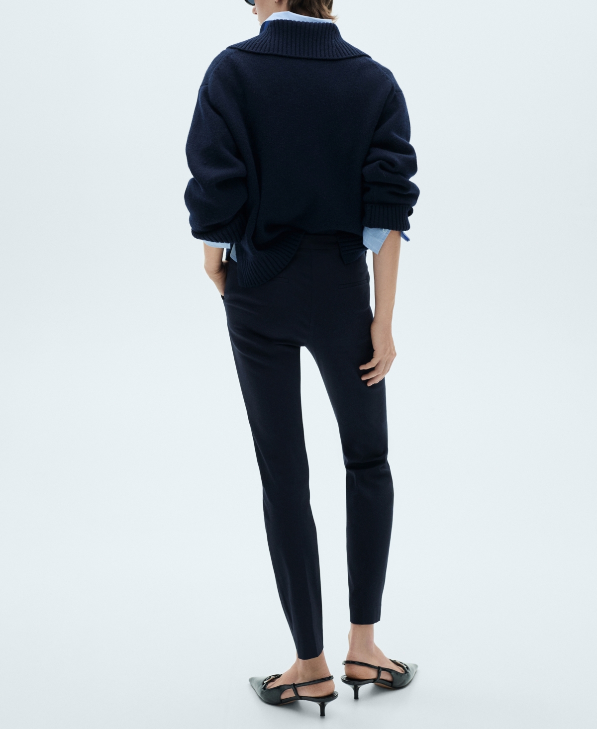 Mango Crop Skinny Pants In Dark Navy
