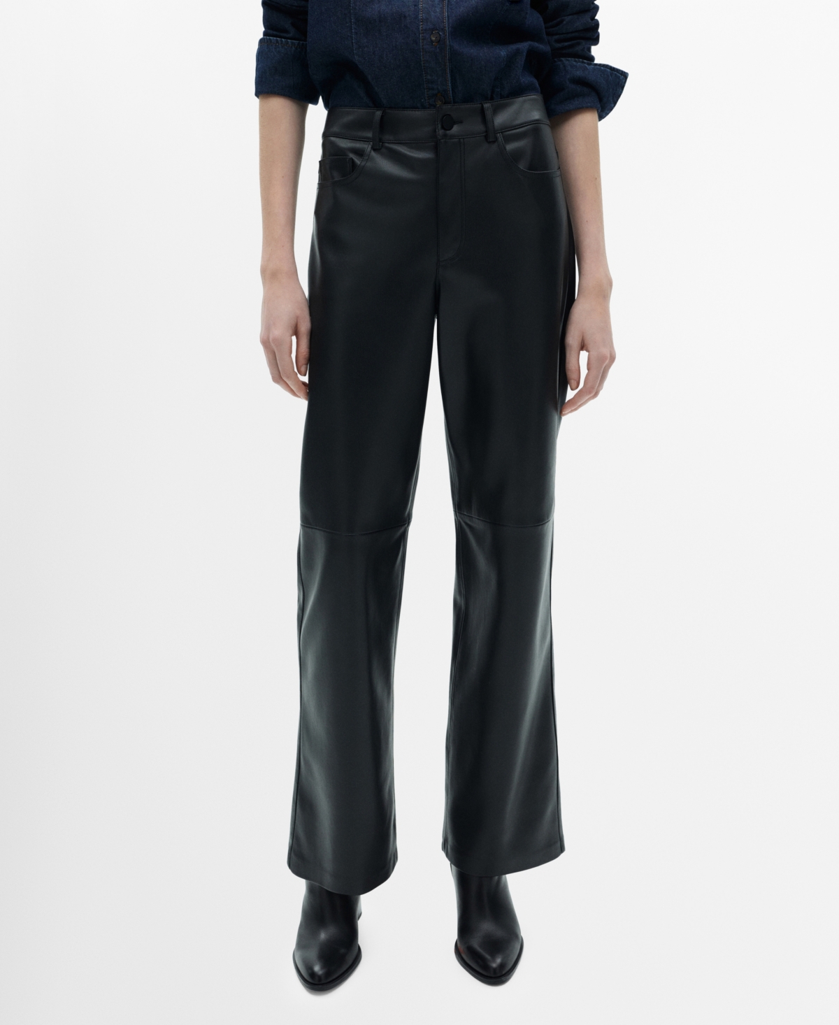Shop Mango Women's Leather-effect Straight Pants In Black