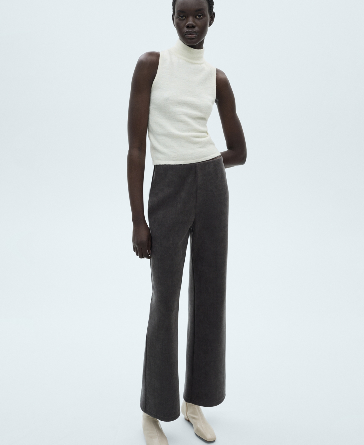 Shop Mango Women's Corduroy Straight Pants In Dark Heather Gray