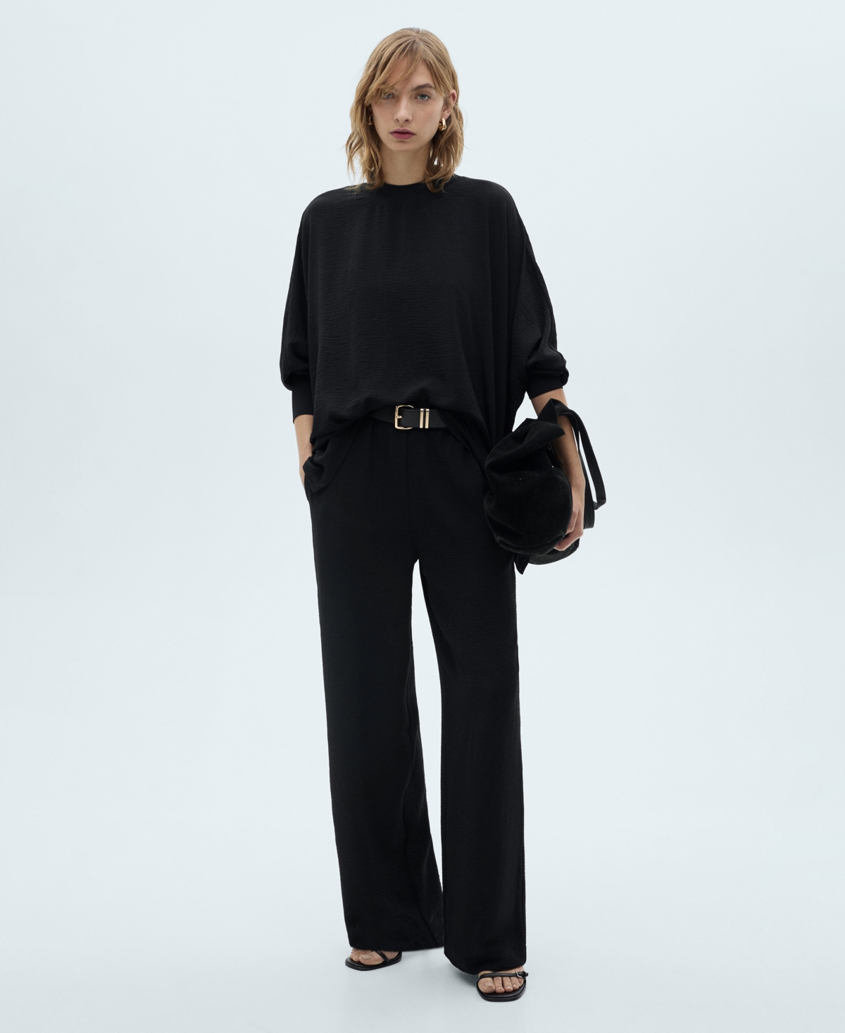 Mango Pleated Wide Leg Pants In Black