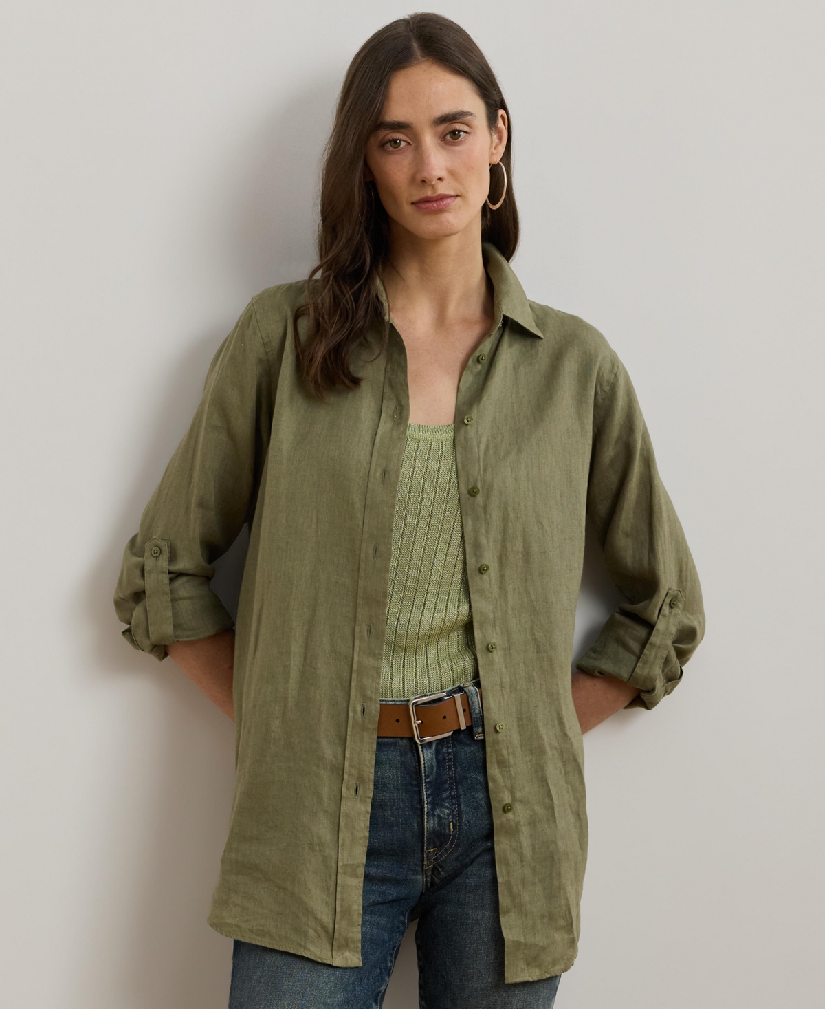 100% Linen Shirt - Sage Green