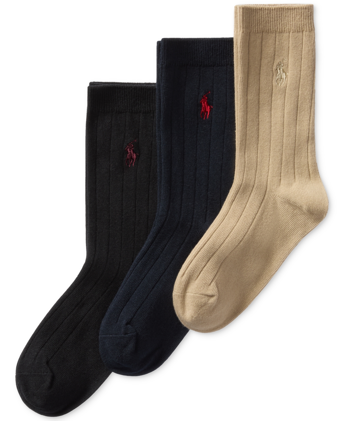 Polo Ralph Lauren Little & Big Boys Wide Rib Slack Socks, 3-pack In Med Beige