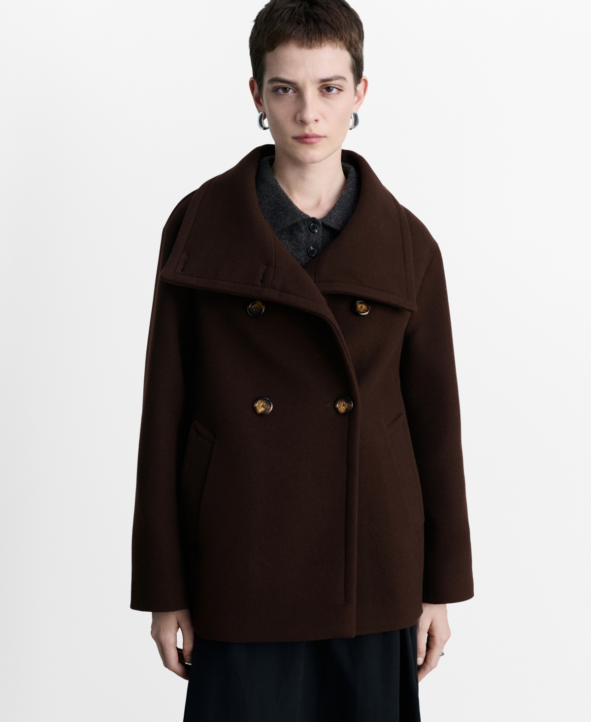 Mango Women's Double-breasted Wool Coat In Chocolate