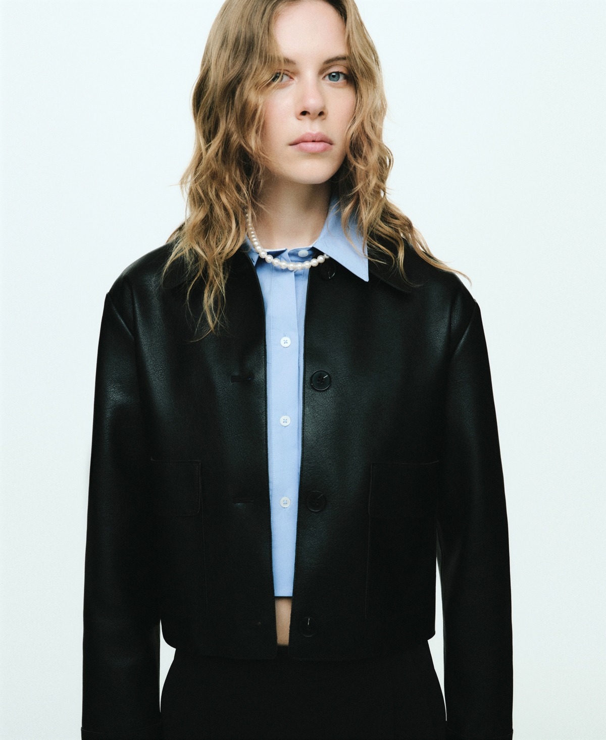 Mango Women's Pockets Detail Leather-Effect Jacket