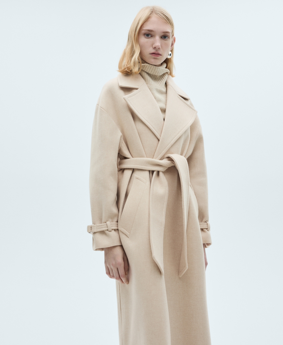 MANGO WOMEN'S MAXI LAPEL MANTECO WOOL COAT