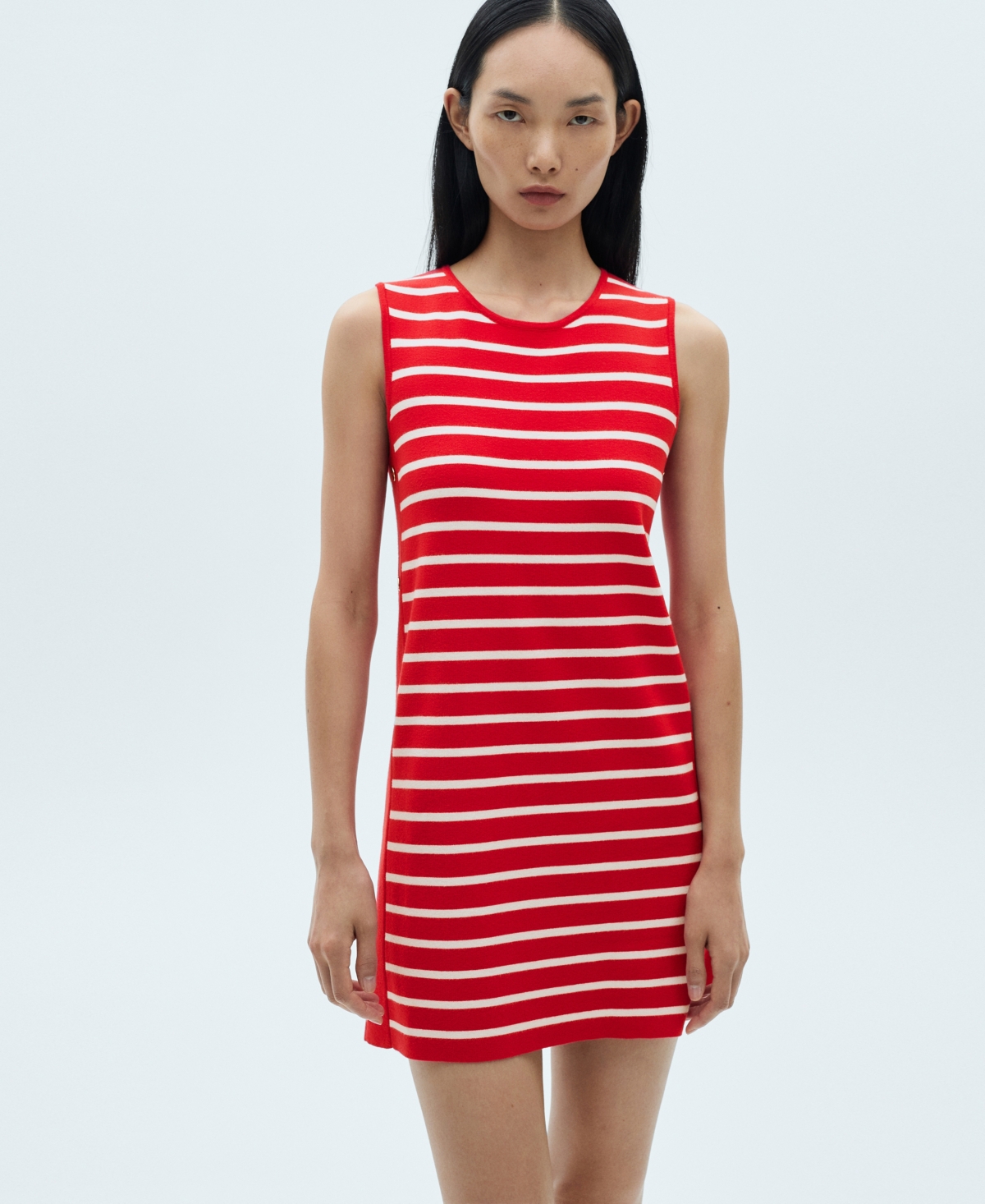 Shop Mango Women's Metallic Buttons Striped Dress In Red