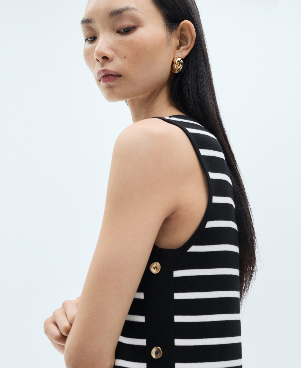 Shop Mango Women's Metallic Buttons Striped Dress In Black