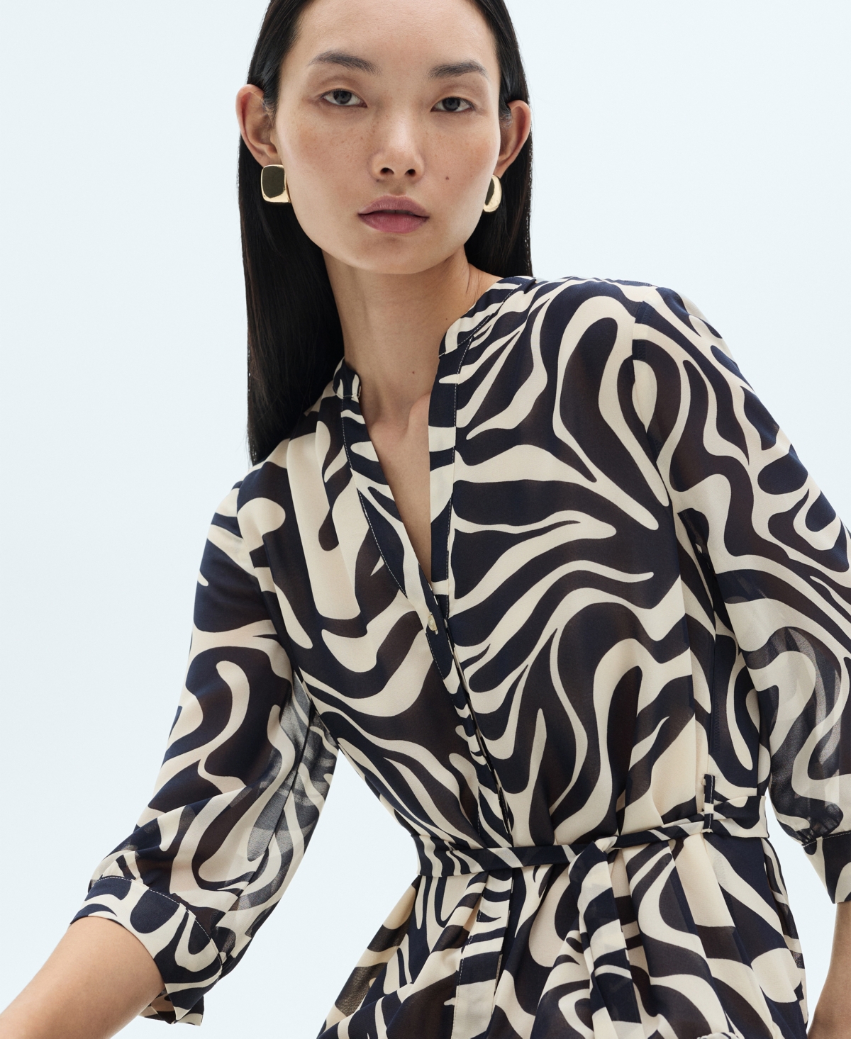 Shop Mango Women's Ruffled Printed Dress In Dark Navy