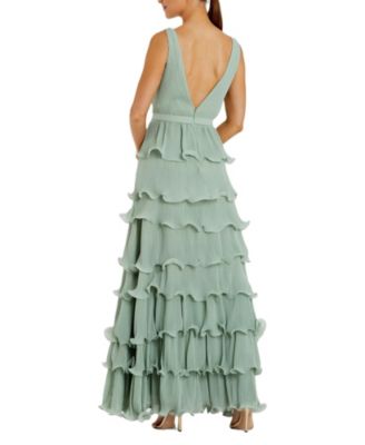 Women's Sleeveless Ruffle Tiered V Neck Gown