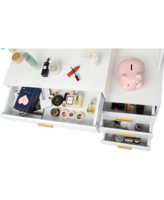 Large Vanity Set with 9 LED Bulbs, Makeup Table with Cushioned Stool, 3 Storage Shelves & 4 Drawers