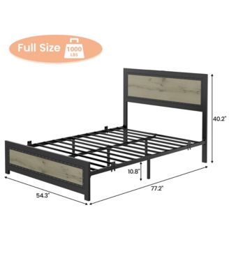 Full Size Bed Frame with Headboard, Industrial Platform Bed Frame with Charging Station