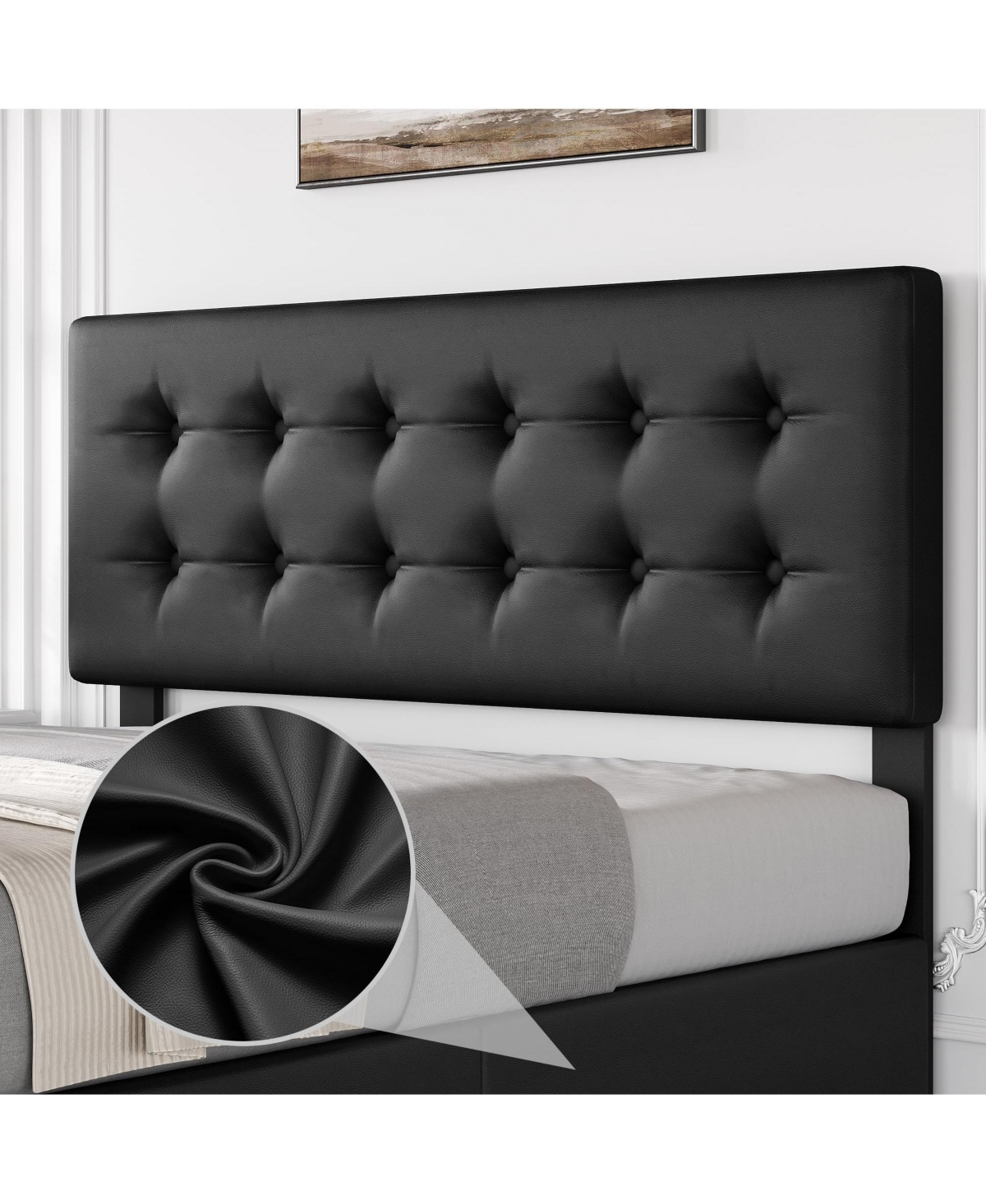 gaomon Full Bed Frame with Headboard and 4 Storage Drawers, Platform Bed Frame Square Stitched Button Tufted