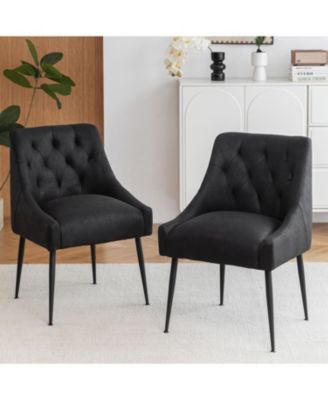 Modern Upholstered Dining Chairs Set of 2, Mid Century Kitchen Side Chairs with 5.12” Cushions and Back Pull Rod for Kitchen, Living Room