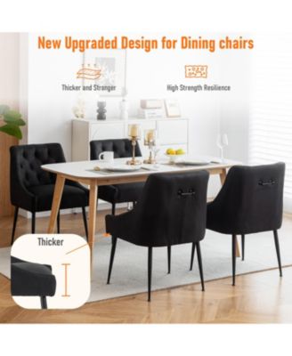 Modern Upholstered Dining Chairs Set of 4, Mid Century Kitchen Side Chairs with 5.12” Cushions and Back Pull Rod for Kitchen, Living Room