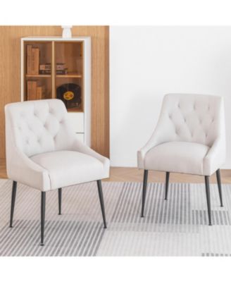 Modern Upholstered Dining Chairs Set of 4, Mid Century Kitchen Side Chairs with 5.12” Cushions and Back Pull Rod for Kitchen, Living Room