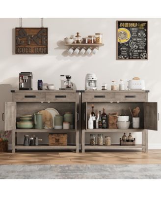 Farmhouse Console Table with Cabinet & Drawers Coffee Bar, Sideboard for Entryway, Kitchen, or Living Room
