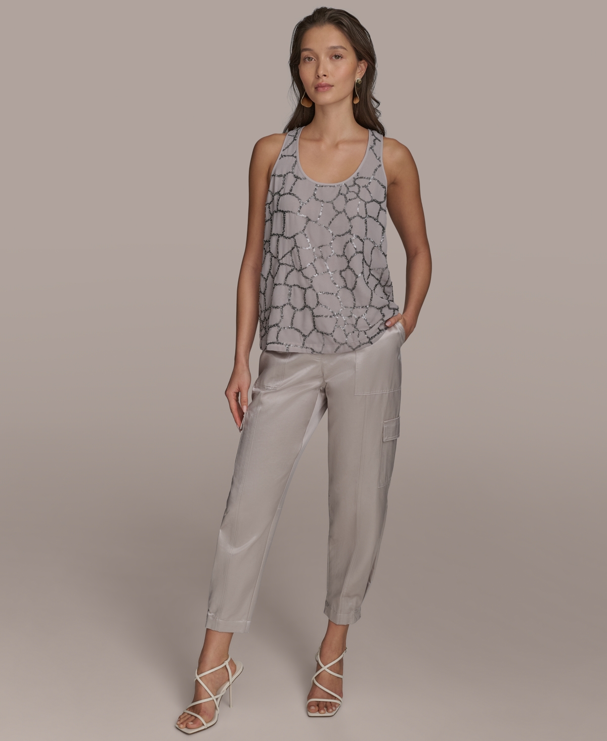 Shop Donna Karan Women's Scoop-neck Embellished Tank Top In Clay