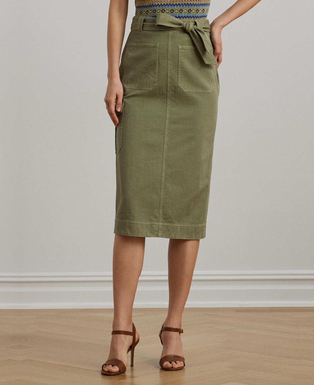 RALPH LAUREN WOMEN'S BELTED COTTON TWILL PENCIL SKIRT 