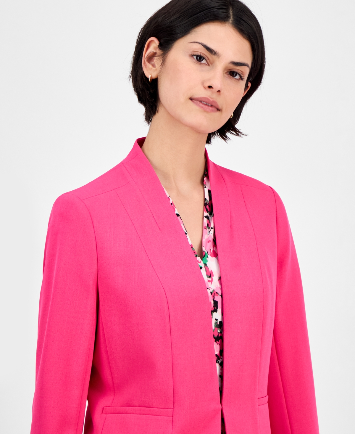 Kasper Julia Collarless Crepe Jacket In Pink Perfection
