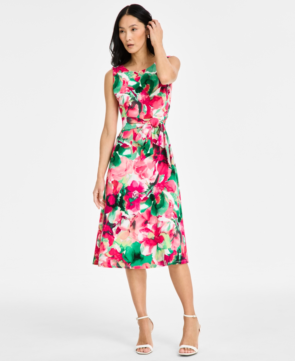 Printed Scuba Tie-Waist Dress, Regular & Petite Sizes - Vanilla Ice Multi