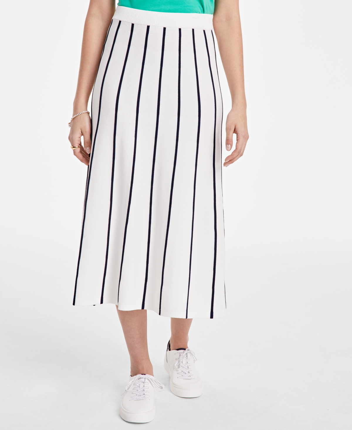 On 34th Women's Striped Pull-on Midi Sweater Skirt, Exclusively At Macy's In Winter Ivory
