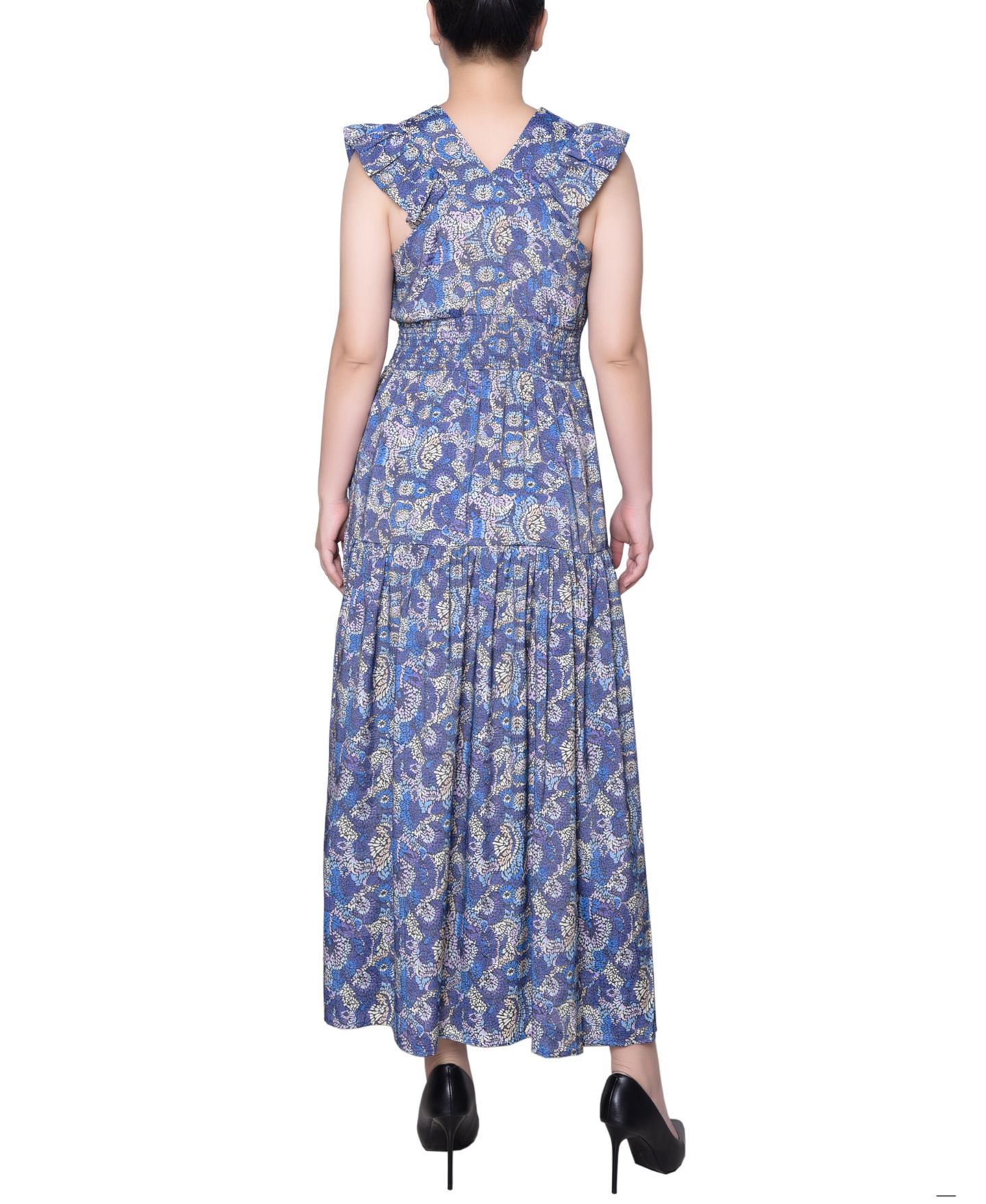 Женское платье NY Collection Petite Flutter Sleeve Midi, цвет: Синий — фото 2