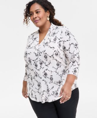 JM Collection - Plus Size V-Neck 3/4-Sleeve Top