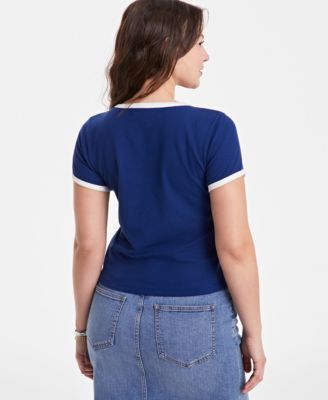 Women's Tipped Crewneck Short-Sleeve T-Shirt, Exclusively at Macy's 