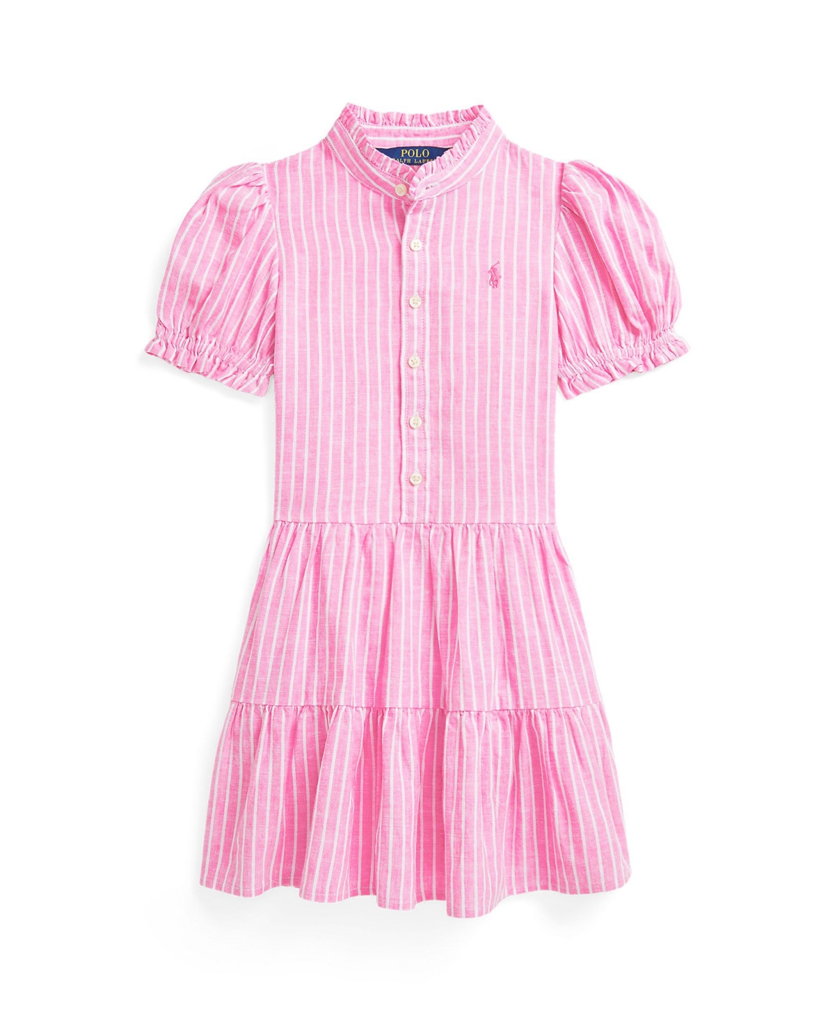 Polo Ralph Lauren Striped Tiered Linen-cotton Dress In Pink,white