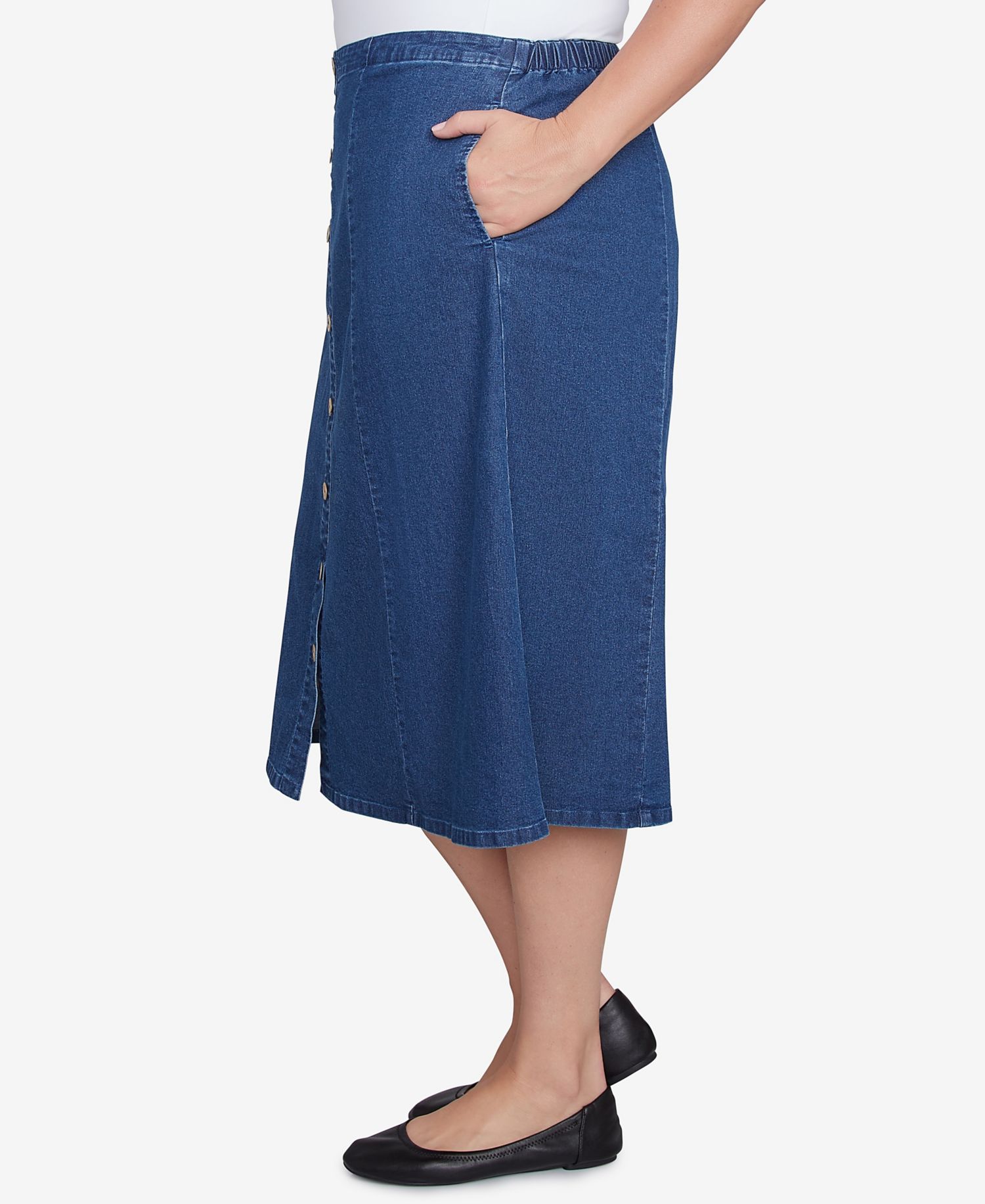 Plus Size Paneled Full Length Denim Skirt